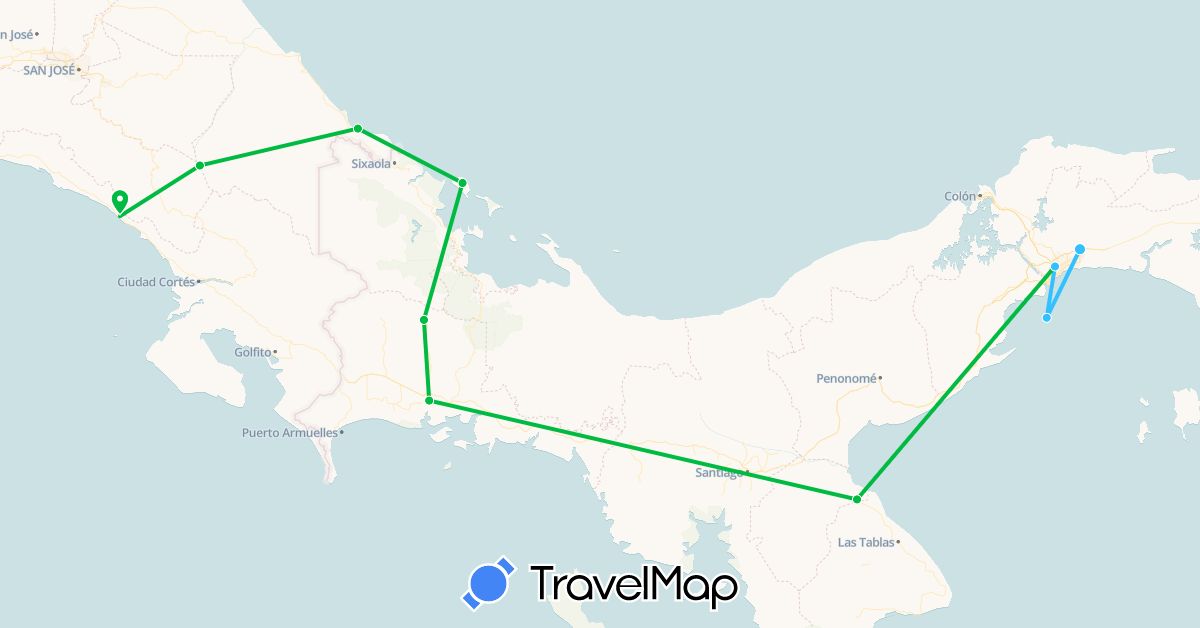 TravelMap itinerary: bus, plane, boat in Costa Rica, Panama (North America)
